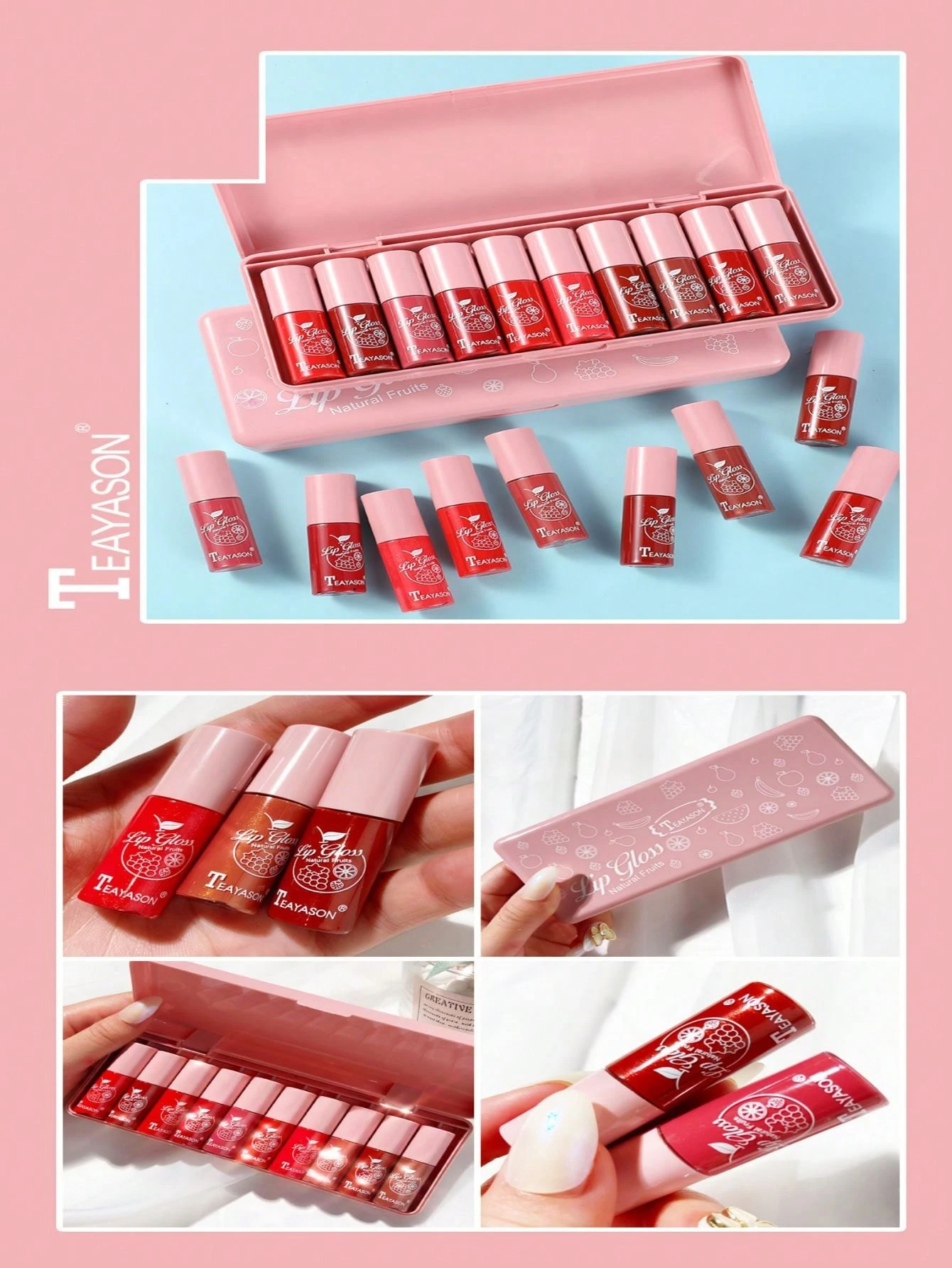 SHEIN TEAYASON Pearlescent Lip Gloss Kit,10Pcs