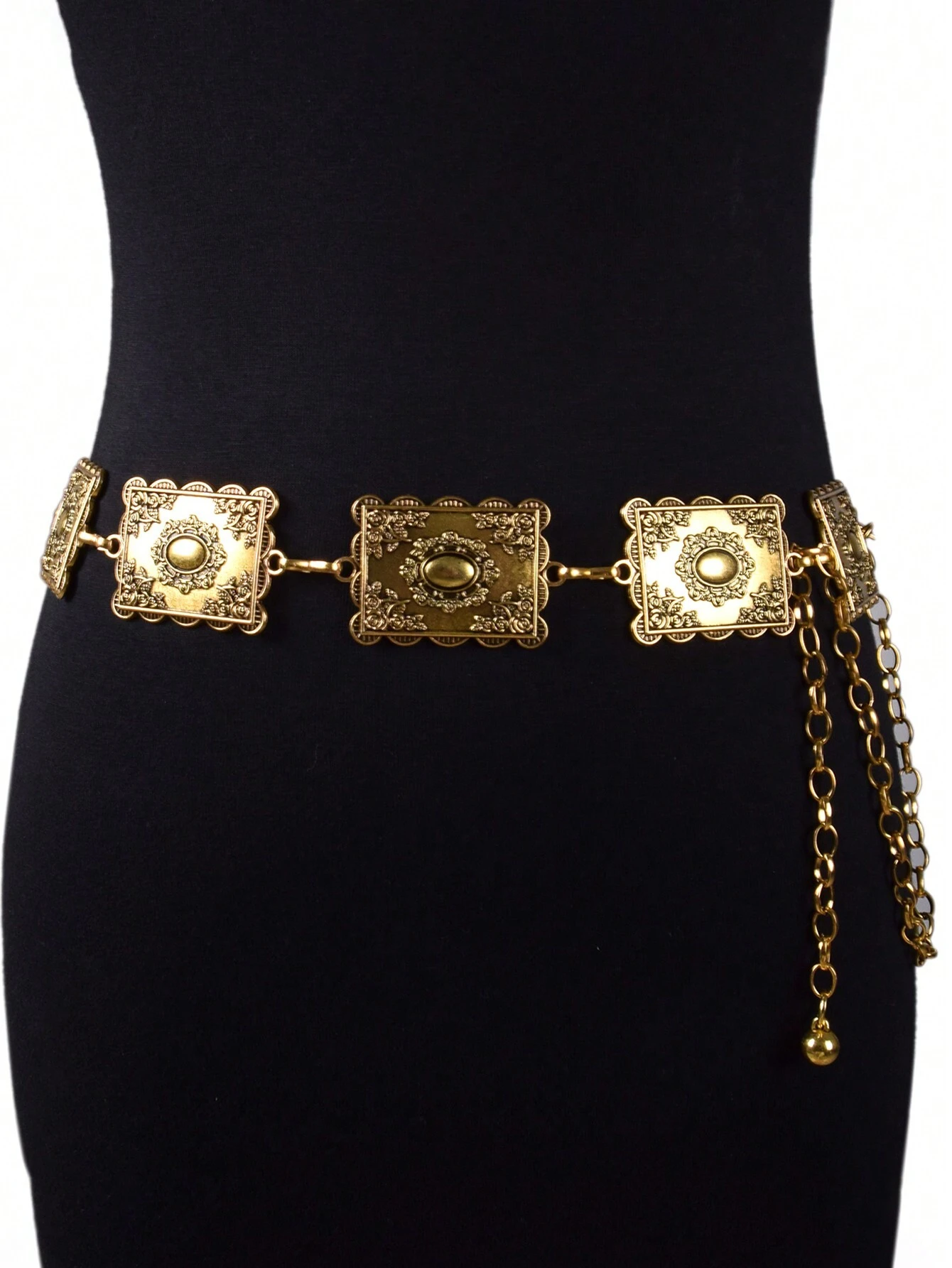 SHEIN Vintage 3D Carved Flower Gold Waist Chain