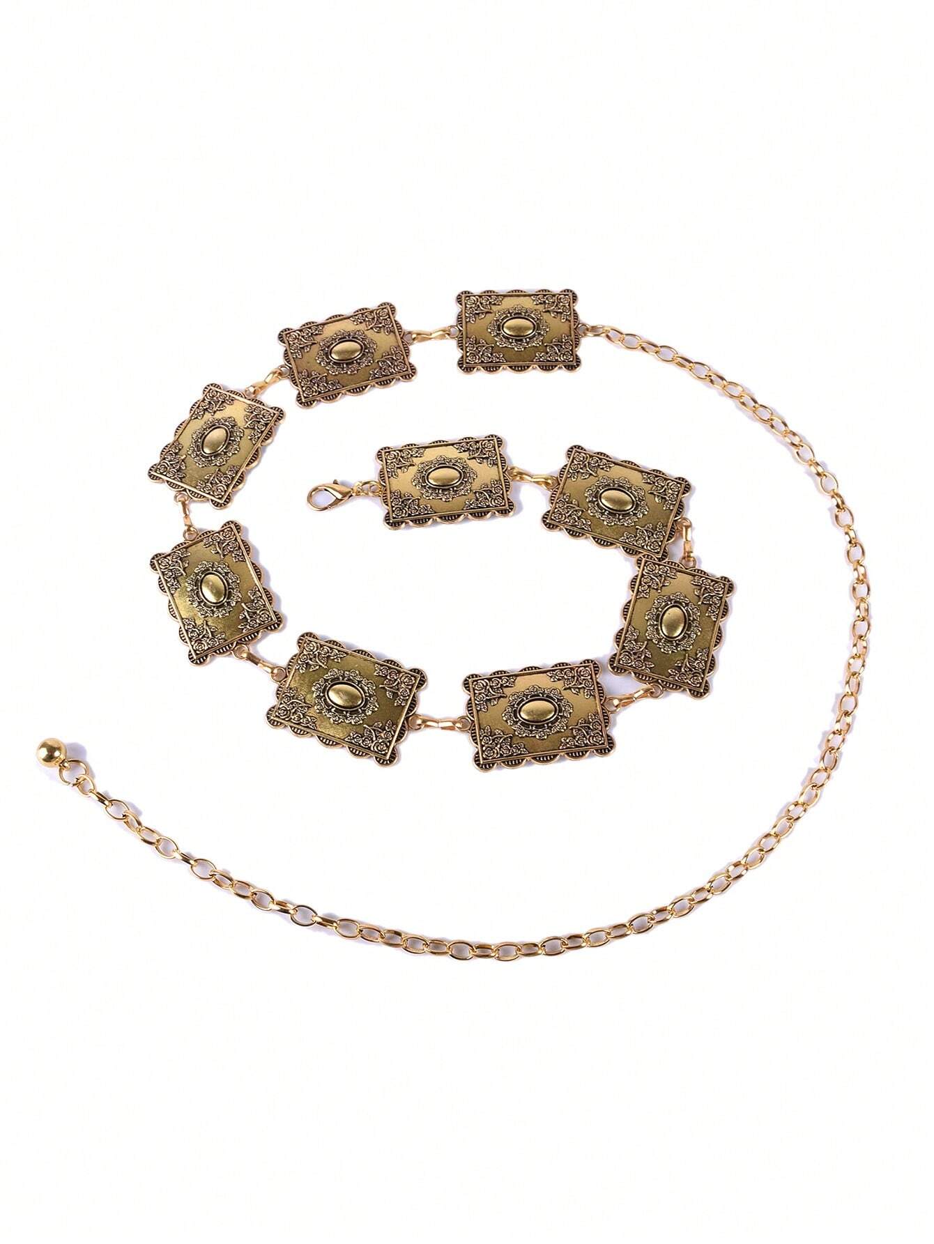 SHEIN Vintage 3D Carved Flower Gold Waist Chain