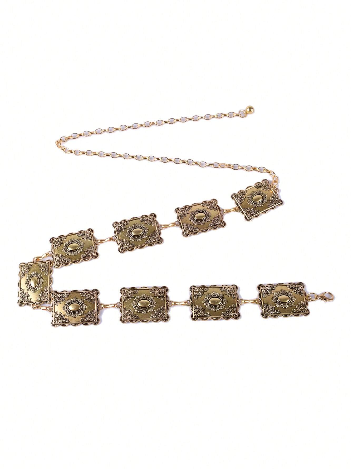SHEIN Vintage 3D Carved Flower Gold Waist Chain