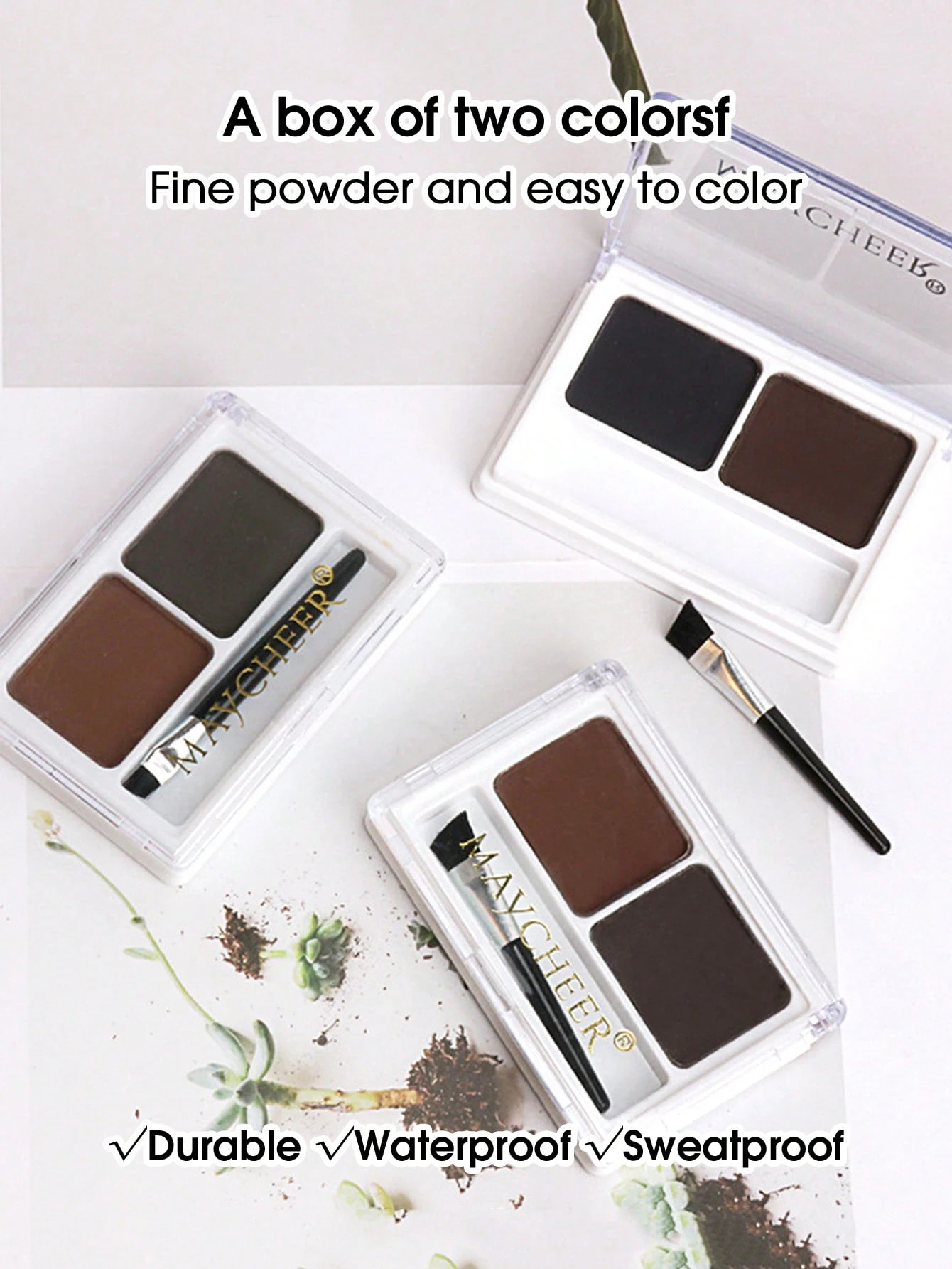 SHEIN Waterproof Eyebrow Powder & Brush, Two Colors Long-Lasting Eyebrow