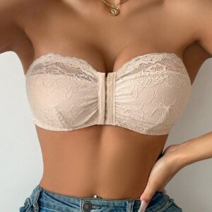 SHEIN Wedding Lace Unlined Front-Close Bandeau Bra