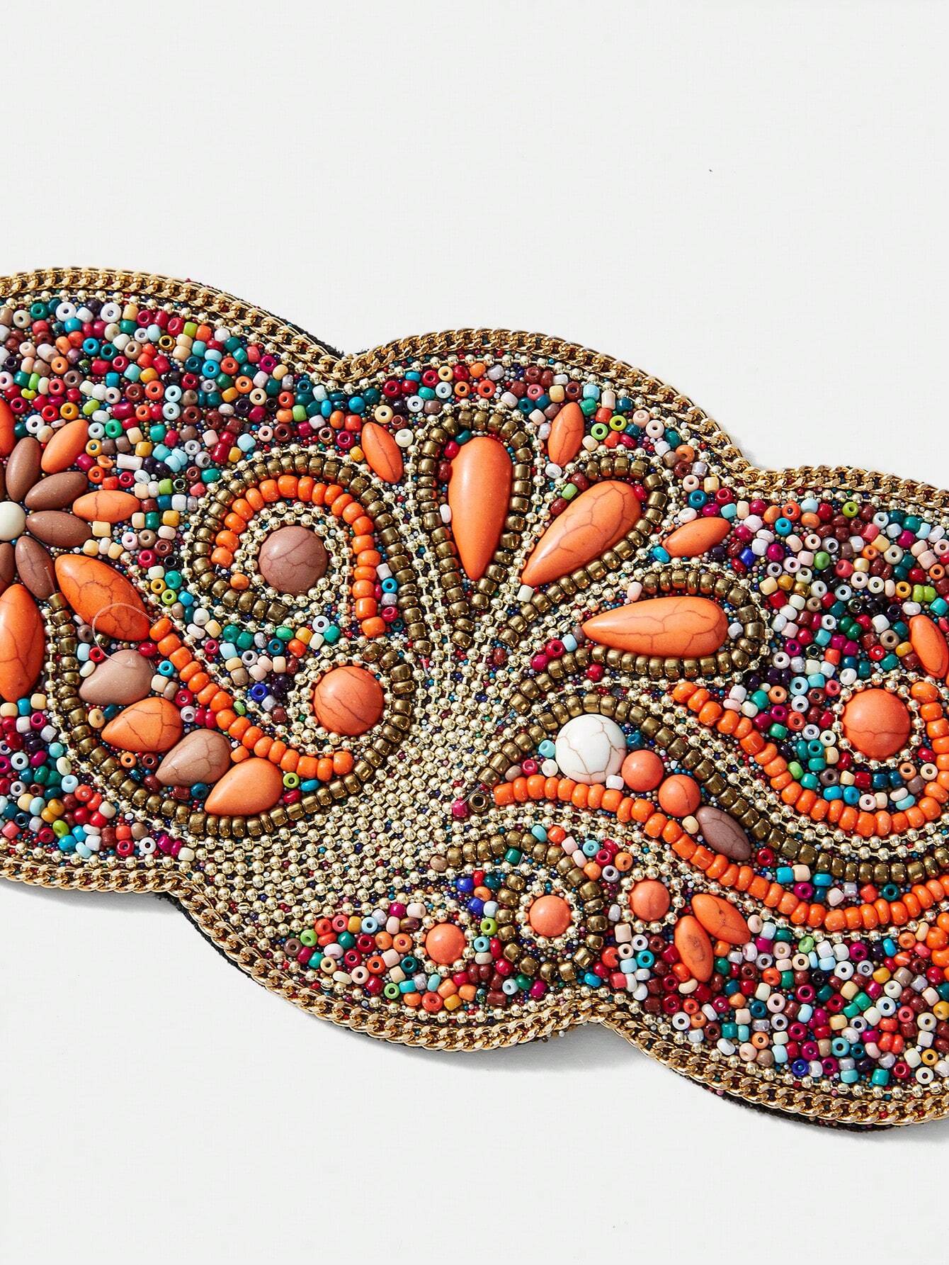 SHEIN Women's Elegant & Romantic Heavy Duty Elastic Turquoise Flower Bohemian Style Waist Belt Casual