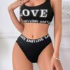 SHEIN Women's LOVE Letter Print Criss-Cross Bra And Panty Set