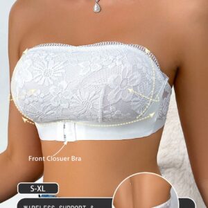 SHEIN Lace Patchwork Front Closure Wireless Bra