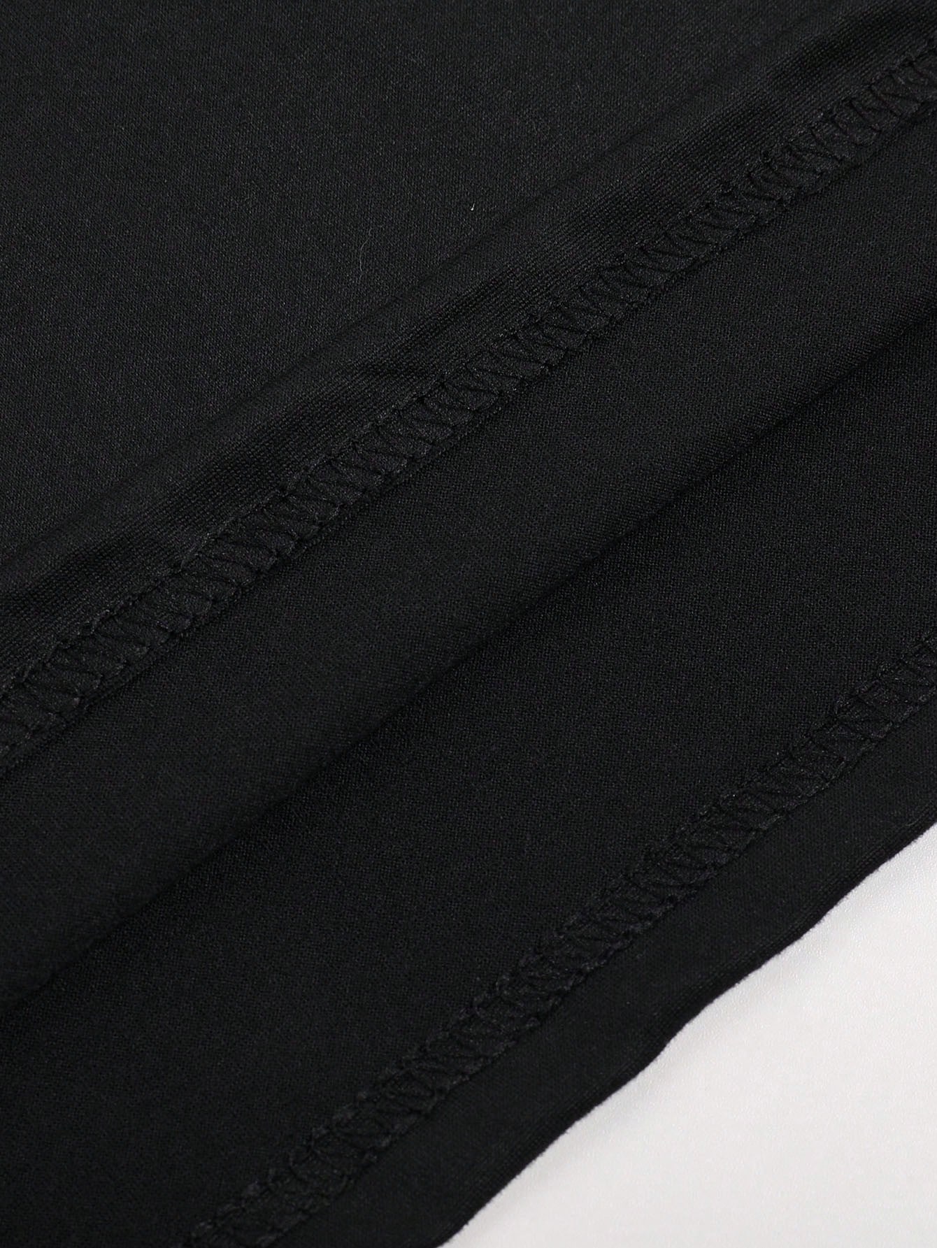 SHEIN Rhinestoned Coffee Print Black T-Shirt