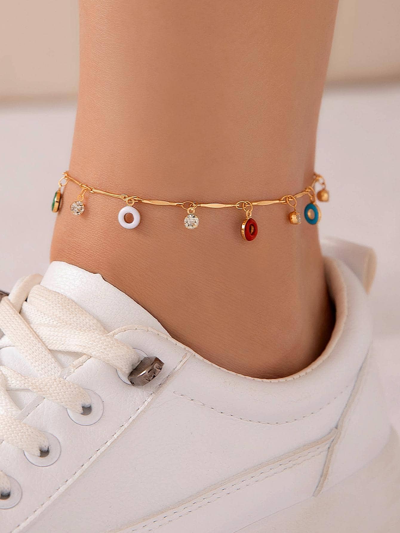 SHEIN imoli 1pc Fashionable Doughnut & Rhinestone Charm Anklet