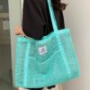 SHEIN Oversized Beach Bag Letter Patch Decor Mesh Design,School Bag,Large