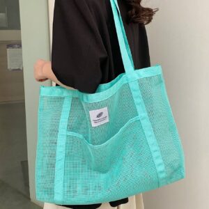SHEIN Oversized Beach Bag Letter Patch Decor Mesh Design,School Bag,Large
