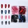SHEIN Y2K Long Almonds Glossy Aesthetic Blood-Red Crystal Cat Eye Acrylic Press On Nails