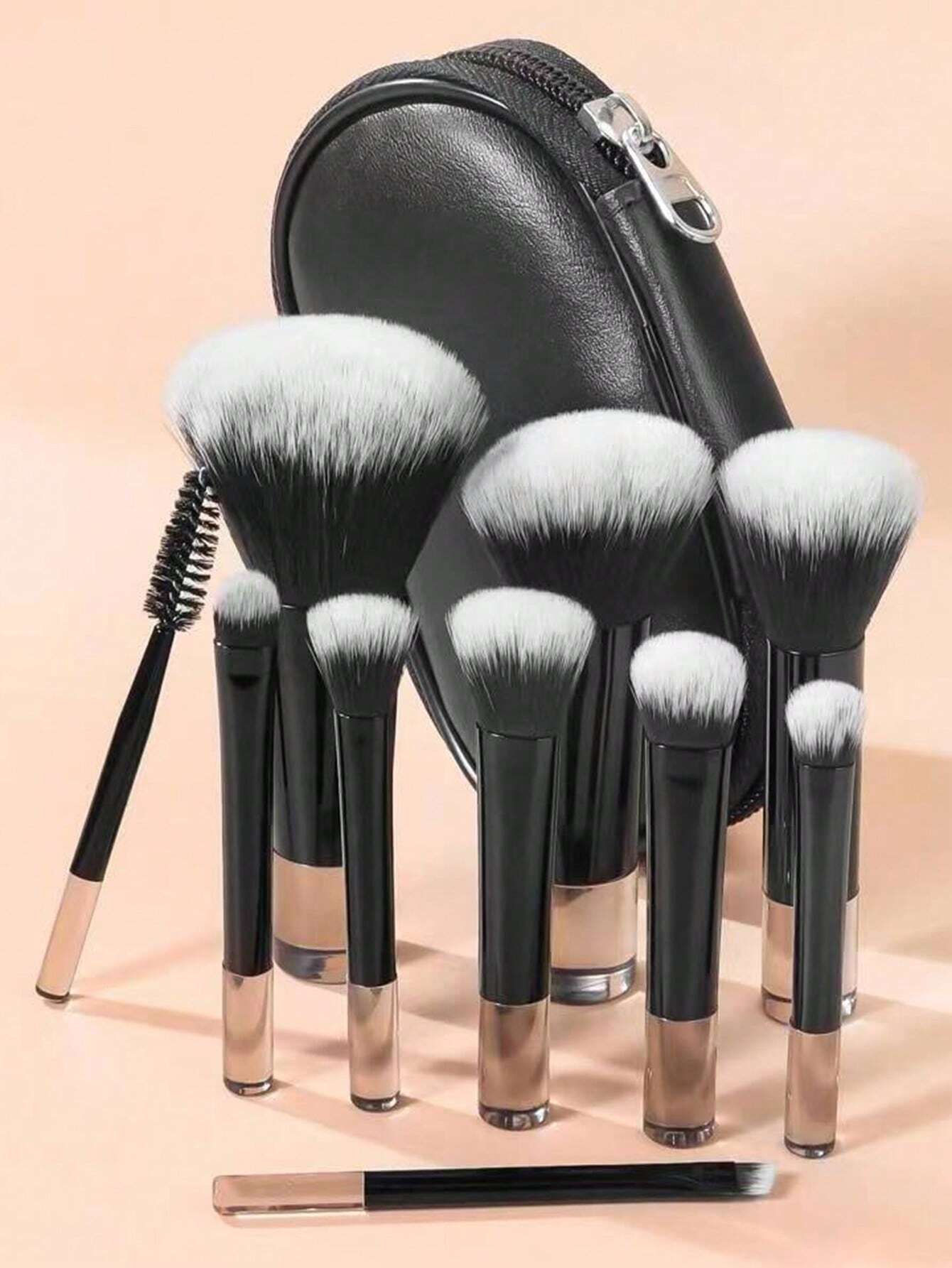 SHEIN 10pcs/Set Portable Travel Makeup Eyeshadow Brush Kit, Black