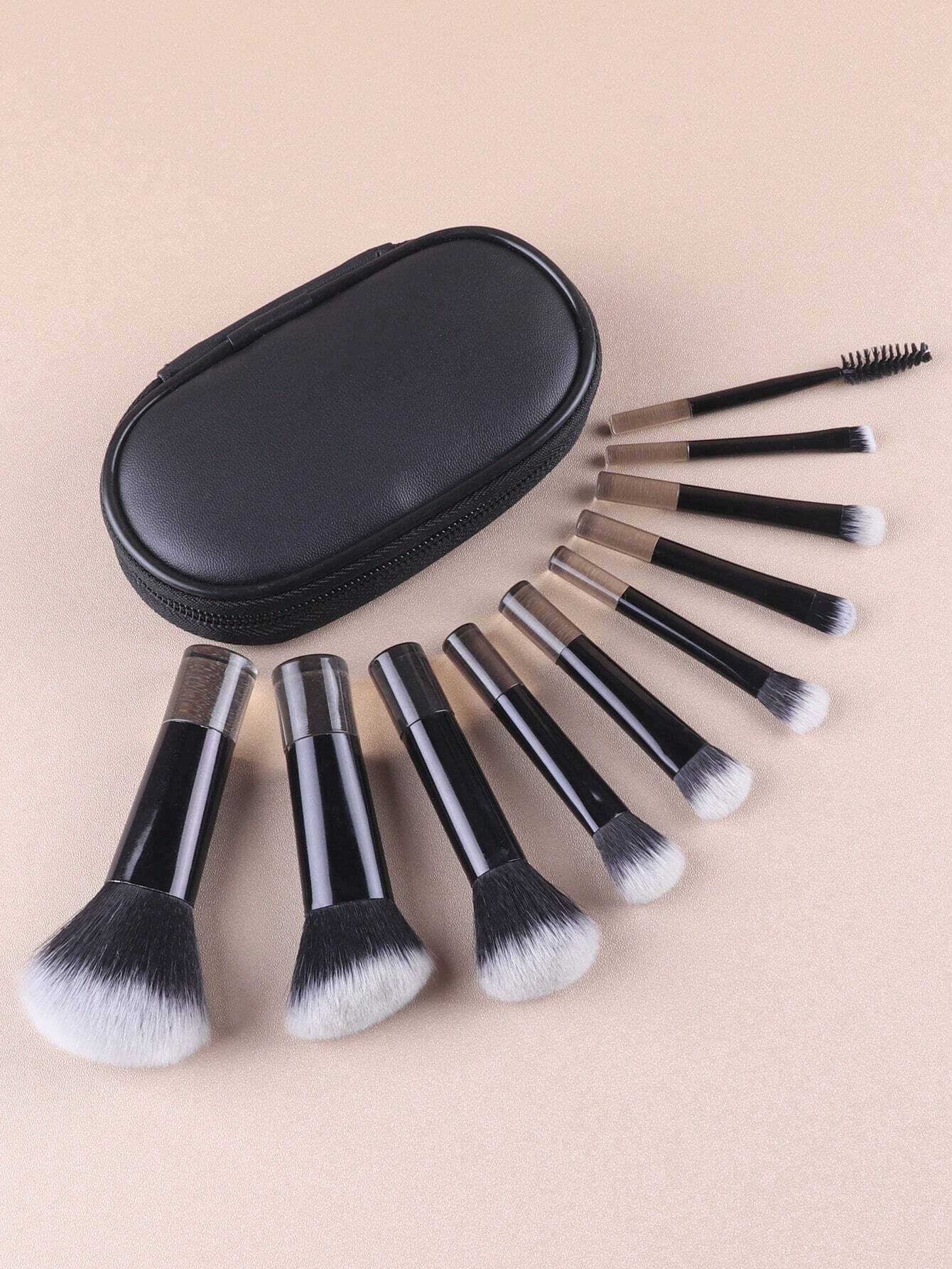 SHEIN 10pcs/Set Portable Travel Makeup Eyeshadow Brush Kit, Black