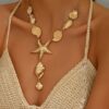 SHEIN Asymmetrical Y-Shape Ocean Style Seashell Starfish Metal Clavicle Necklace