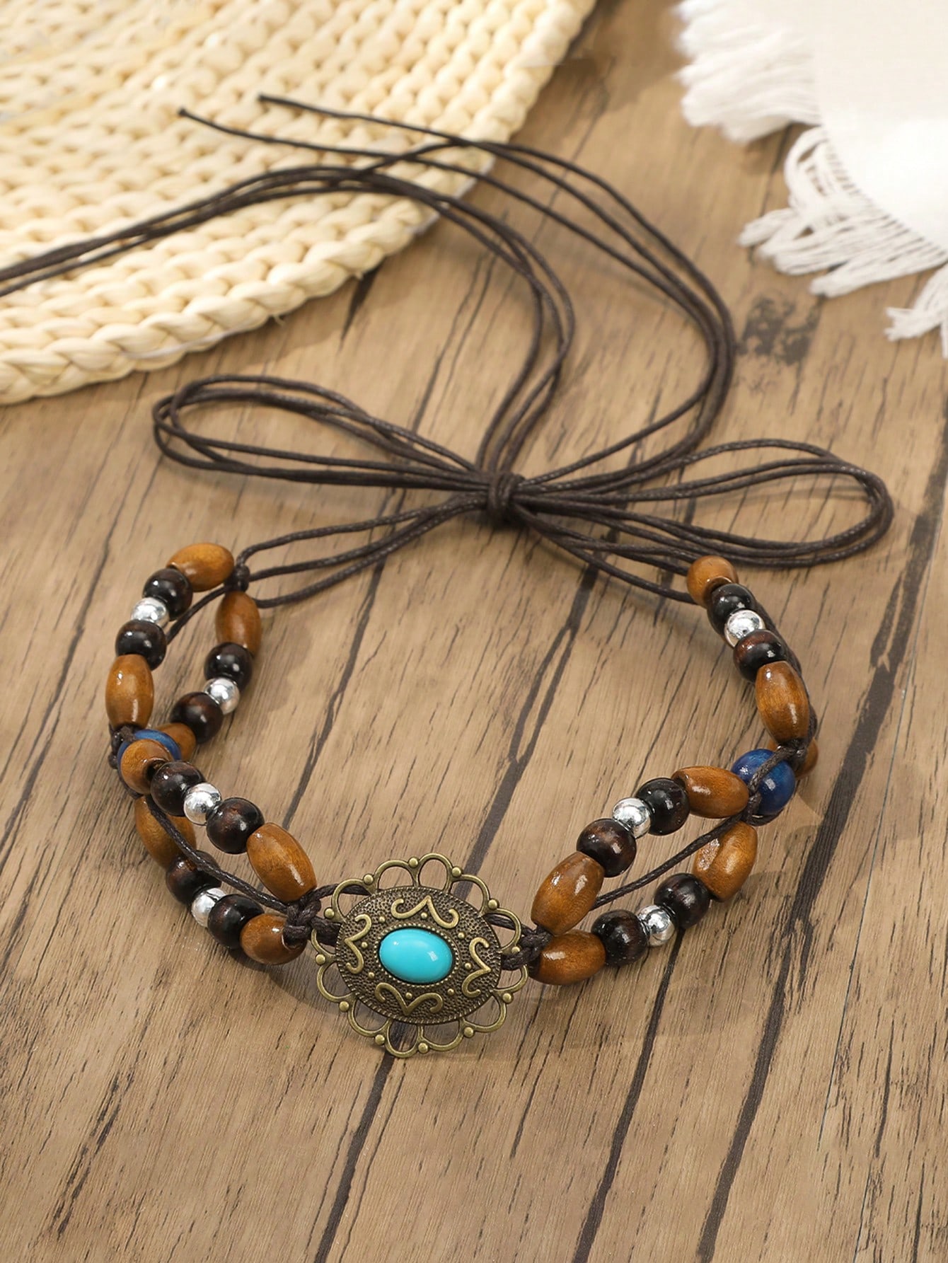 SHEIN Bohemian Style Beaded Shell Braided Headband Hair