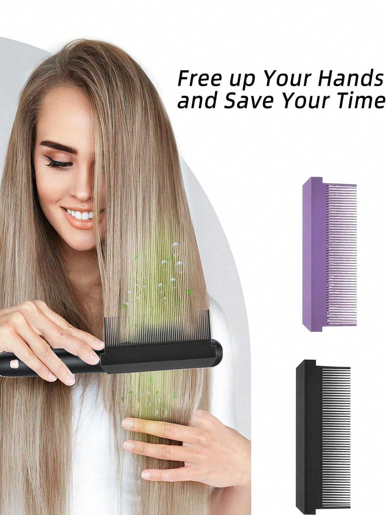 SHEIN Ceramic Straightening Comb Tool, High-Temperature Styling Flat Iron Comb With Self-Adhesive Hair