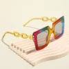 SHEIN Colorful Square Frame Faux Metal Chain Leg Fashion Glasses