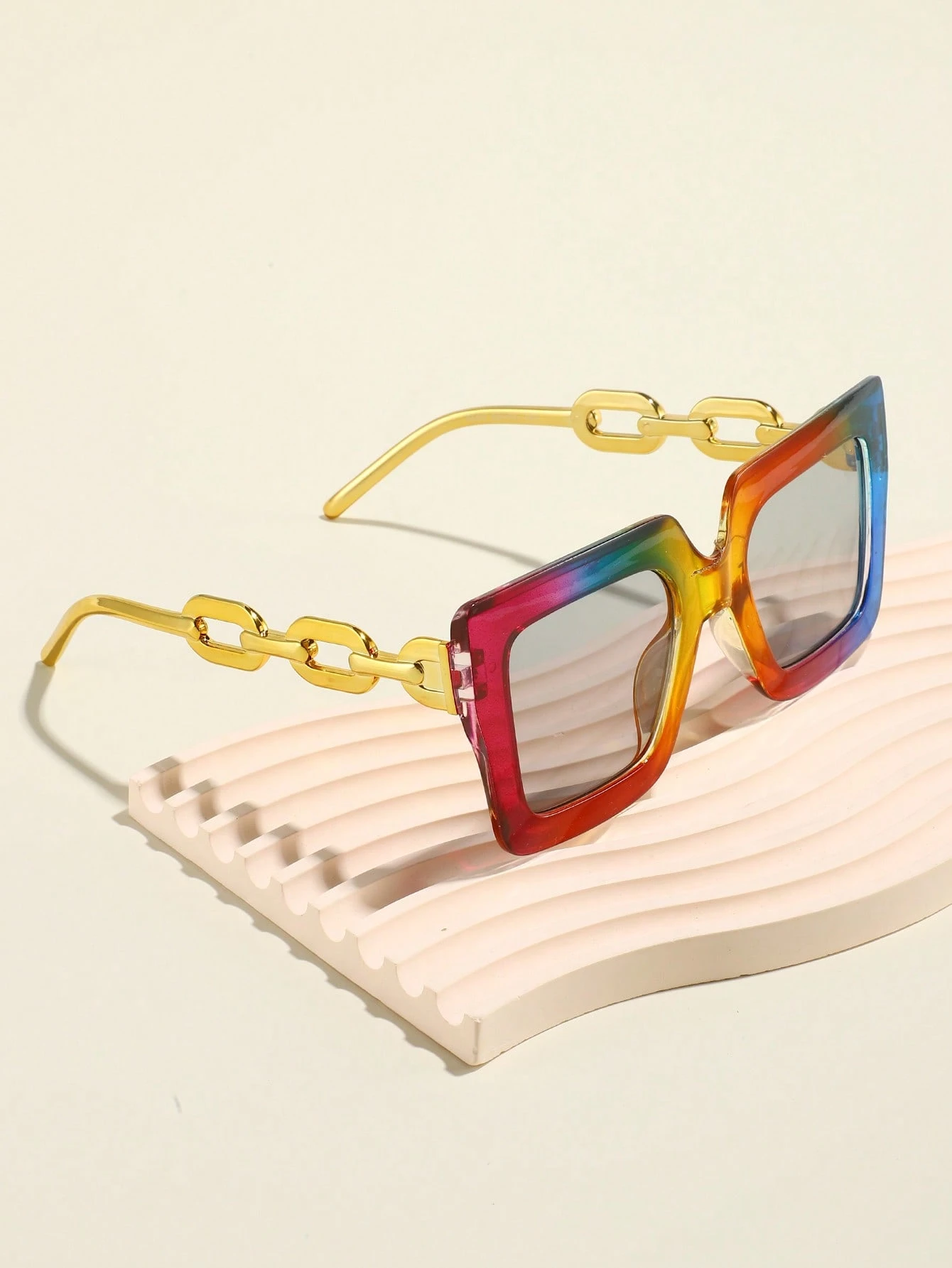 SHEIN Colorful Square Frame Faux Metal Chain Leg Fashion Glasses