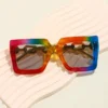SHEIN Colorful Square Frame Faux Metal Chain Leg Fashion Glasses