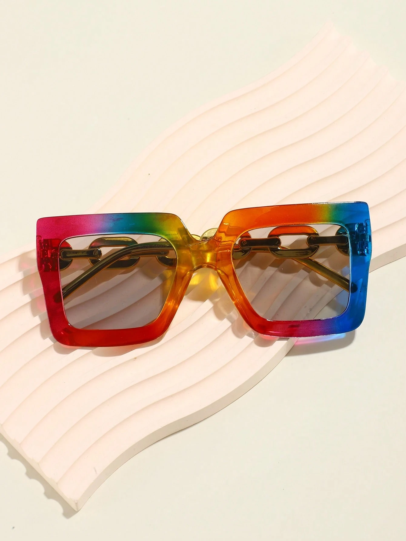 SHEIN Colorful Square Frame Faux Metal Chain Leg Fashion Glasses