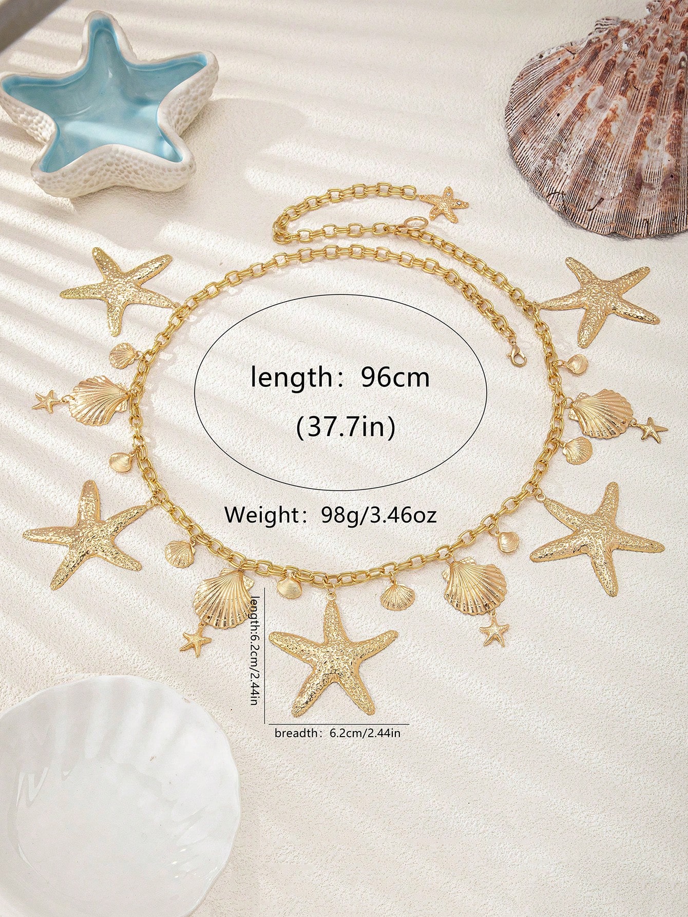 SHEIN Fashionable Starfish & Shell Tassel Waist Chain, Suitable