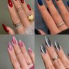 SHEIN Y2K Long Almonds Glossy Aesthetic Blood-Red Crystal Cat Eye Acrylic Press On Nails