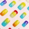 SHEIN 24Pcs Multi-Color Short Square Shiny Rainbow Ombre False Nails