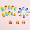 SHEIN 24Pcs Multi-Color Short Square Shiny Rainbow Ombre False Nails
