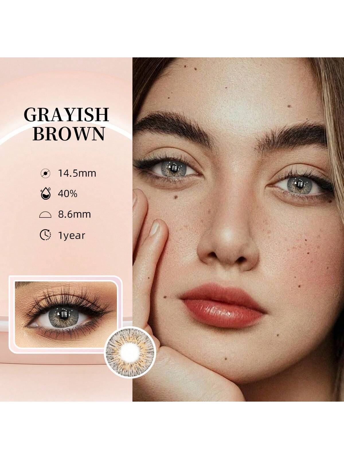 SHEIN 2pcs Grey-Brown Color Cosmetic Soft Contact Lenses