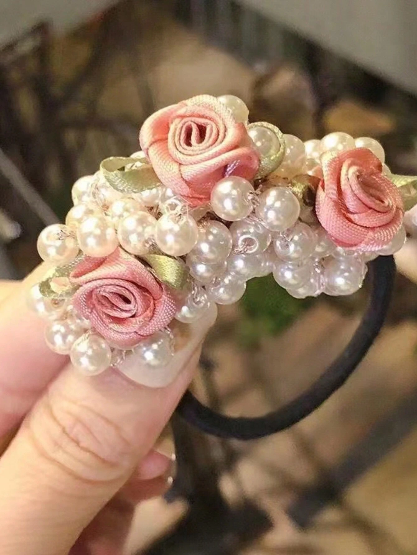 SHEIN 3pcs Rose & Faux Pearl Hair Ties For Women, Elastic Hair Ties, Fixing Hair