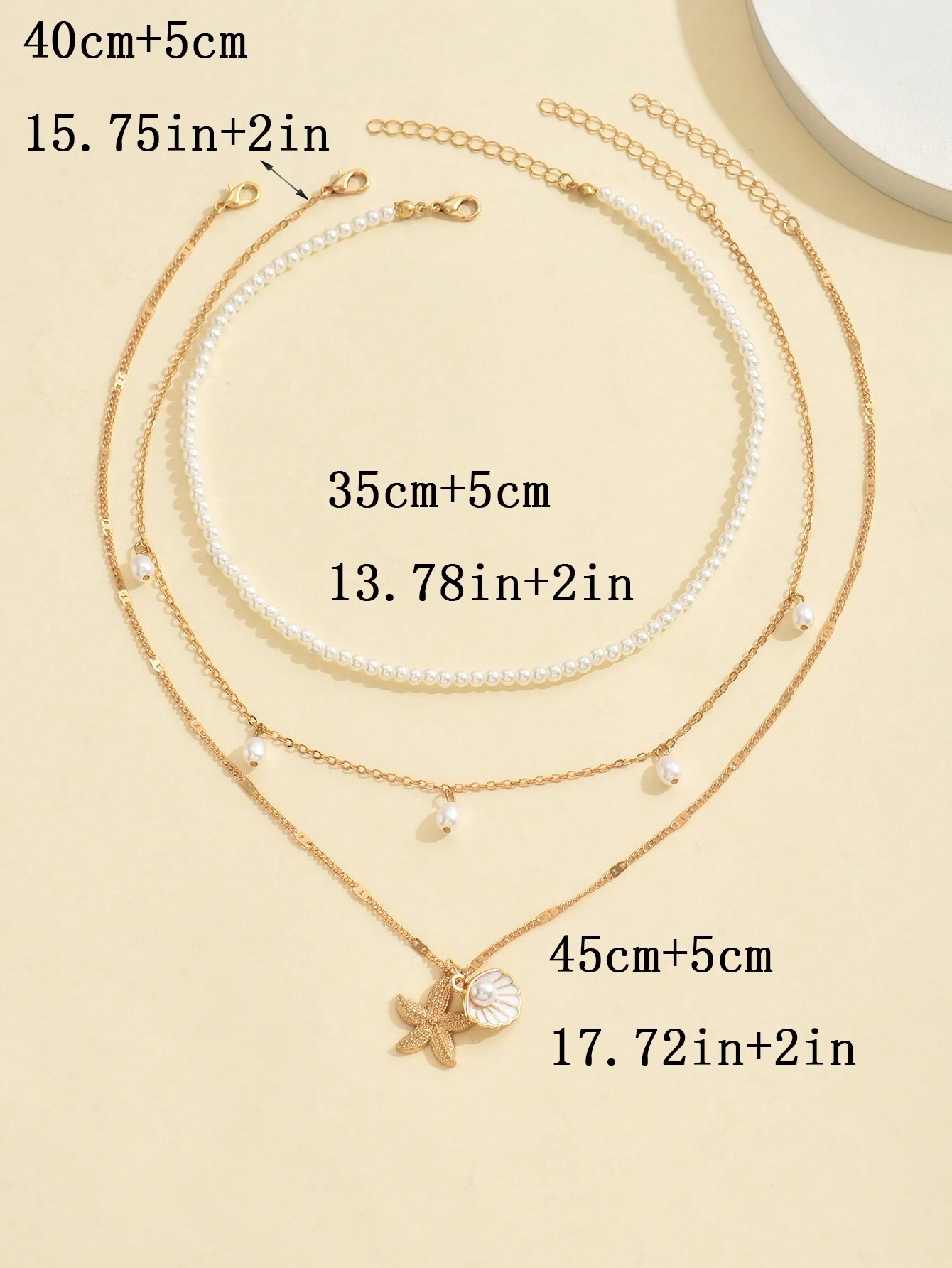 SHEIN 3pcs/Set Faux Pearl Tassel Starfish & Shell Decor Beaded Necklace Set