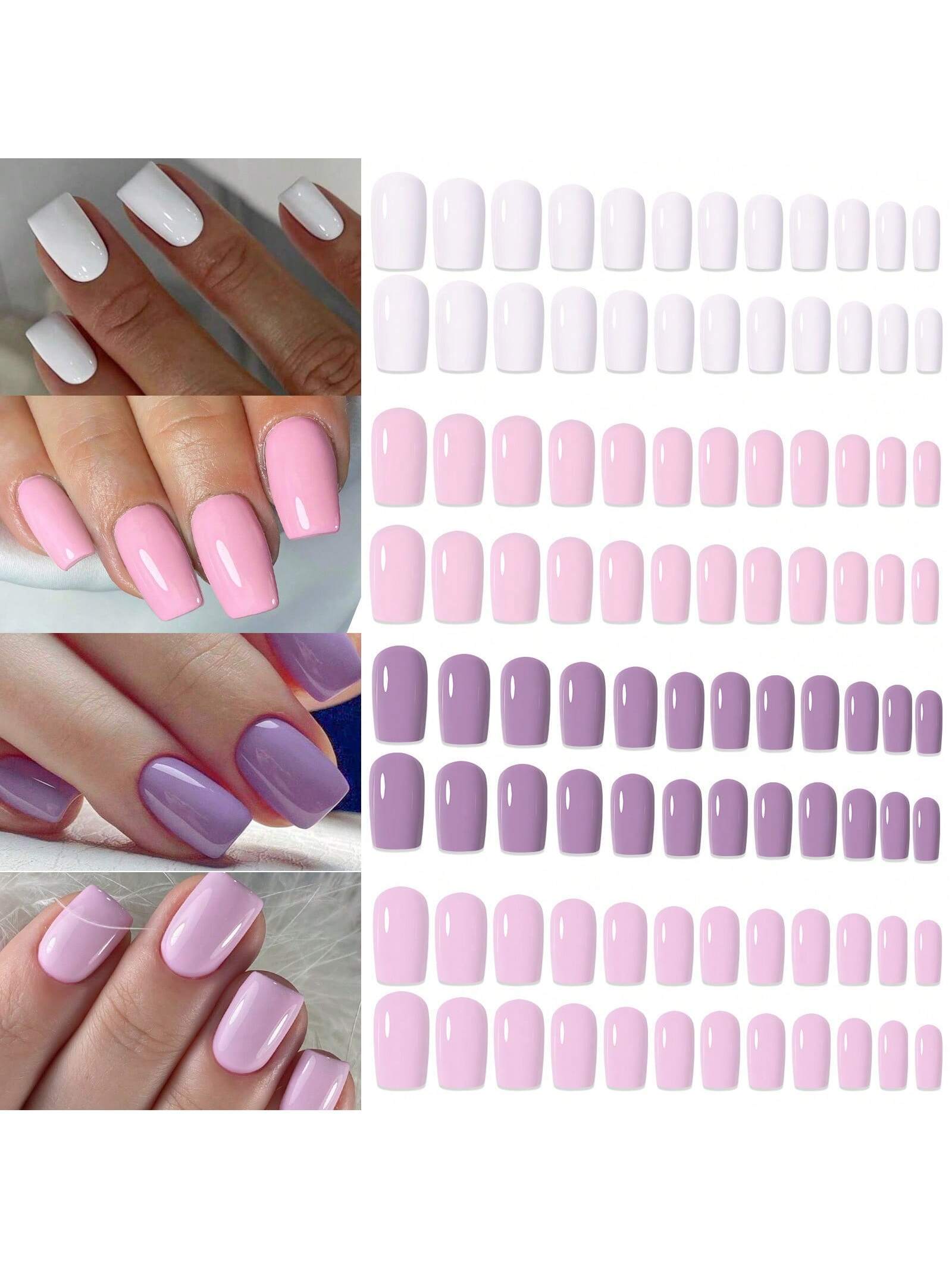 SHEIN 4 Colors Press On Nails Square, 96Pcs Medium Square