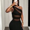 SHEIN BamGleam Black One Shoulder Splicing Sexy Mini Dress
