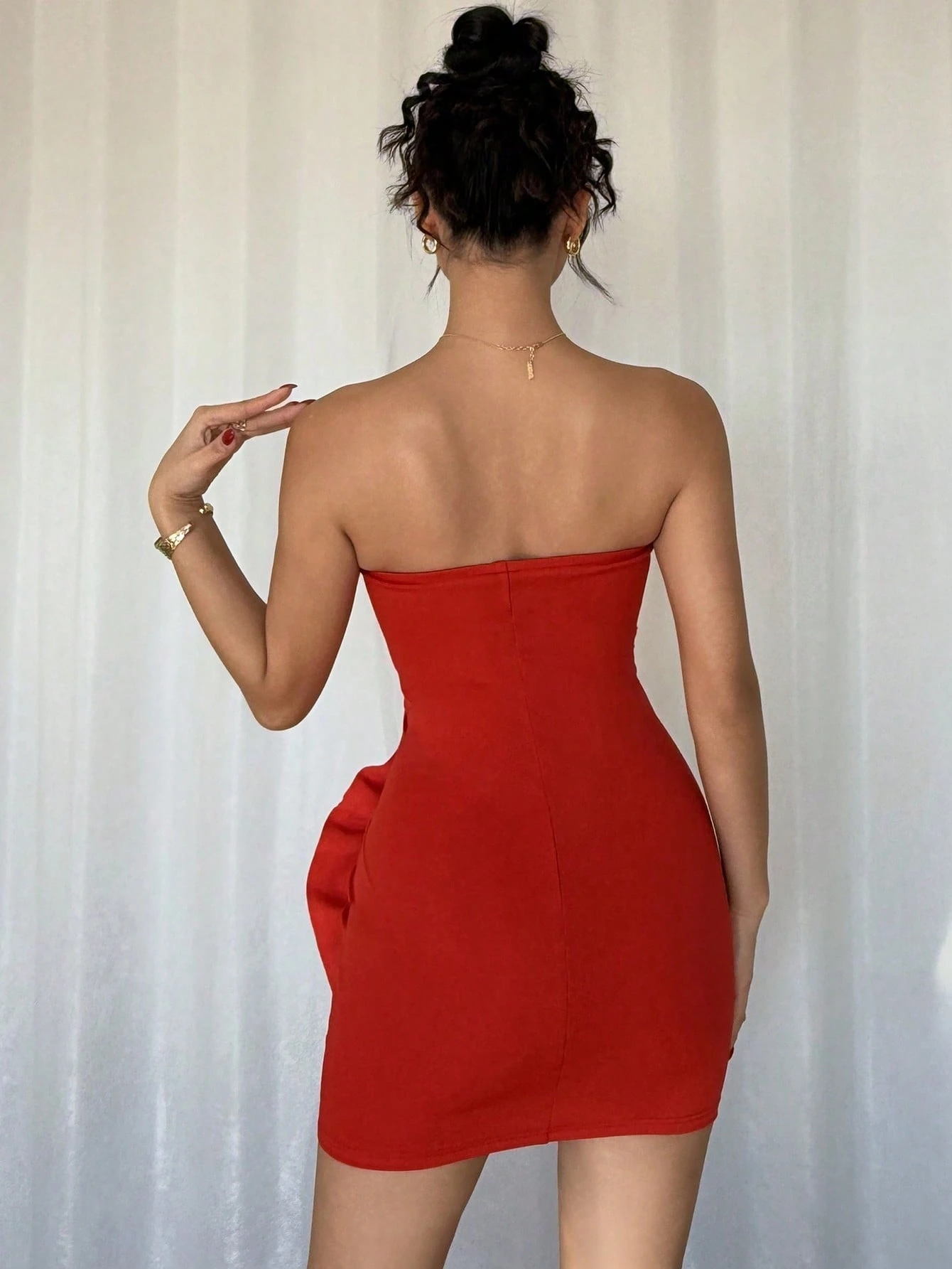 SHEIN Chiquease Women's Elegant 3D Floral Vibrant Red Bodycon Dress