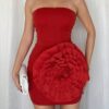 SHEIN Chiquease Women's Elegant 3D Floral Vibrant Red Bodycon Dress