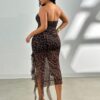 SHEIN Firerie Plus Size Leopard Print Flounced Hem Fringed French Vcay Dress