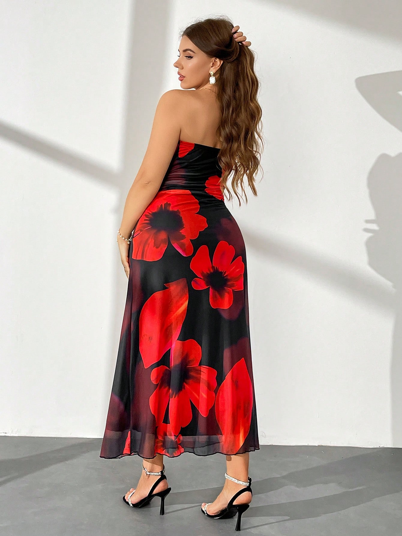 SHEIN Firerie Plus Size Women's Elegant Floral Mesh Dress