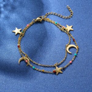 Jewelry Stainless Steel Double Layer Moon and Star Simple Bracelet