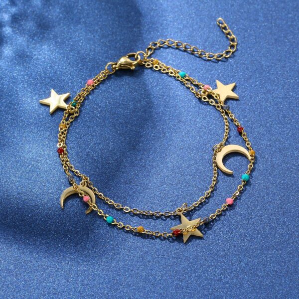 Jewelry Stainless Steel Double Layer Moon and Star Simple Bracelet