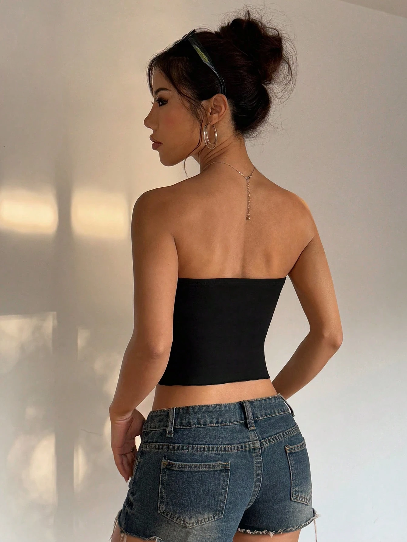 SHEIN INAWLY Women's Fashionable Sexy Solid Color Hollow-Out Bandeau Top