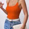 SHEIN INAWLY Women's Splicing Metal Chain Strap Tank Top