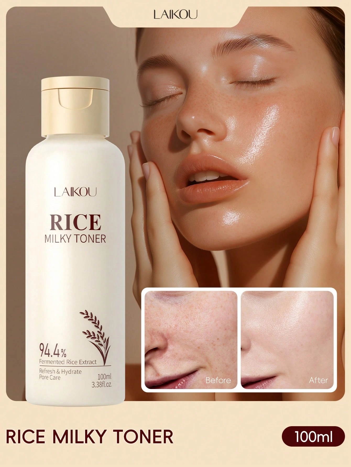 SHEIN LAIKOU 1 Pc Moisturizing LAIKOU Rice Milky Toner
