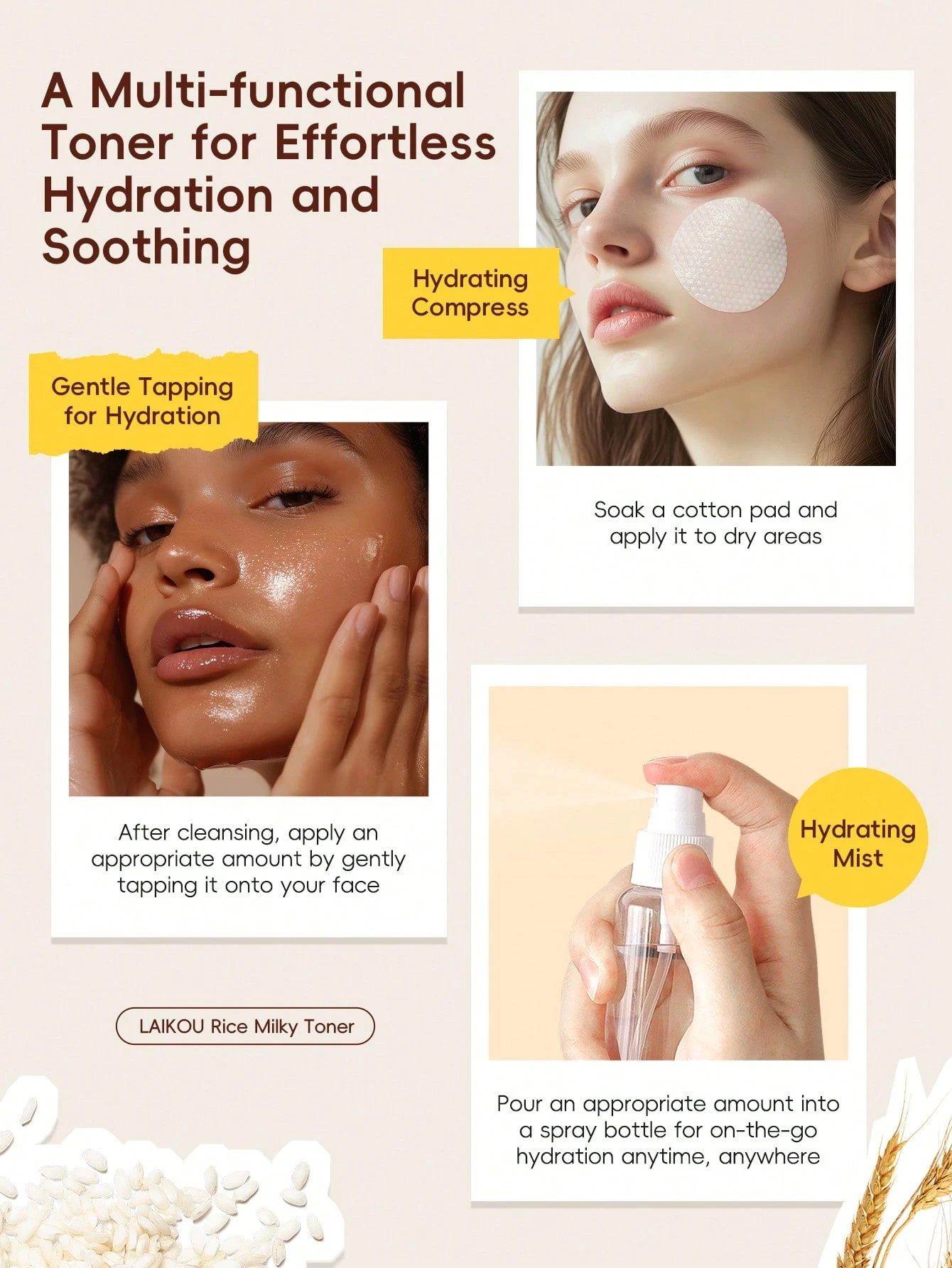 SHEIN LAIKOU 1 Pc Moisturizing LAIKOU Rice Milky Toner