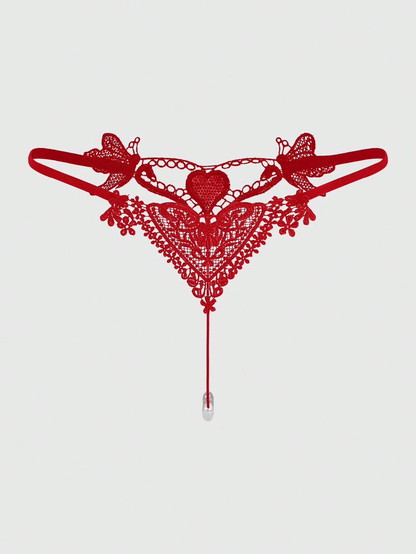 ROMWE Fairycore Romantic Water-Soluble Lace Heart & Butterfly Pearl Decorated Women's G-String