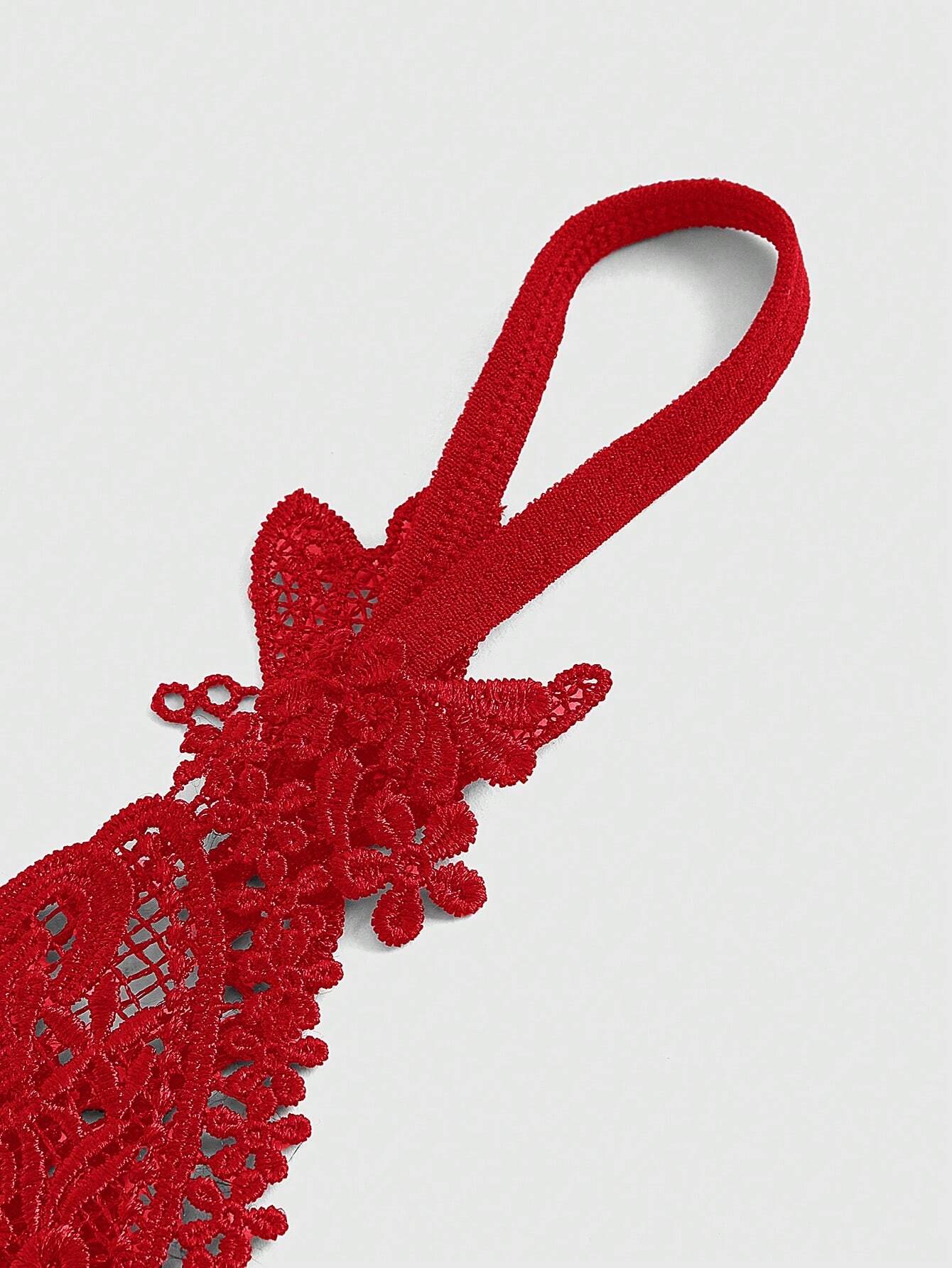 ROMWE Fairycore Romantic Water-Soluble Lace Heart & Butterfly Pearl Decorated Women's G-String