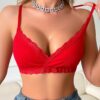 SHEIN Romantic Lace Patchwork Comfortable Solid Color Pleated Wire-Free Spaghetti Strap Bra