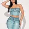 SHEIN SXY Denim-Effect Print Tube Top & Bodycon Skirt