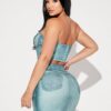 SHEIN SXY Denim-Effect Print Tube Top & Bodycon Skirt