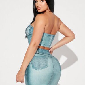 SHEIN SXY Denim-Effect Print Tube Top & Bodycon Skirt