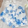 SHEIN Soleia 2pcs Set Blue Retro Floral Pattern Vintage Style Casual Vacation Sexy