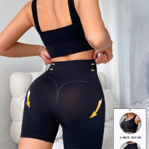 SHEIN Plain Color Sports Yoga Bra Tank Top & Shorts Set